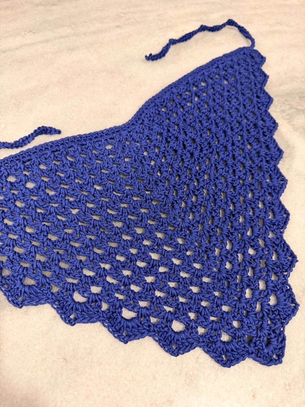 Handmade Crochet Kerchief Head Scarf Cotton Boho Triangle Wrap Fest Cottagecore